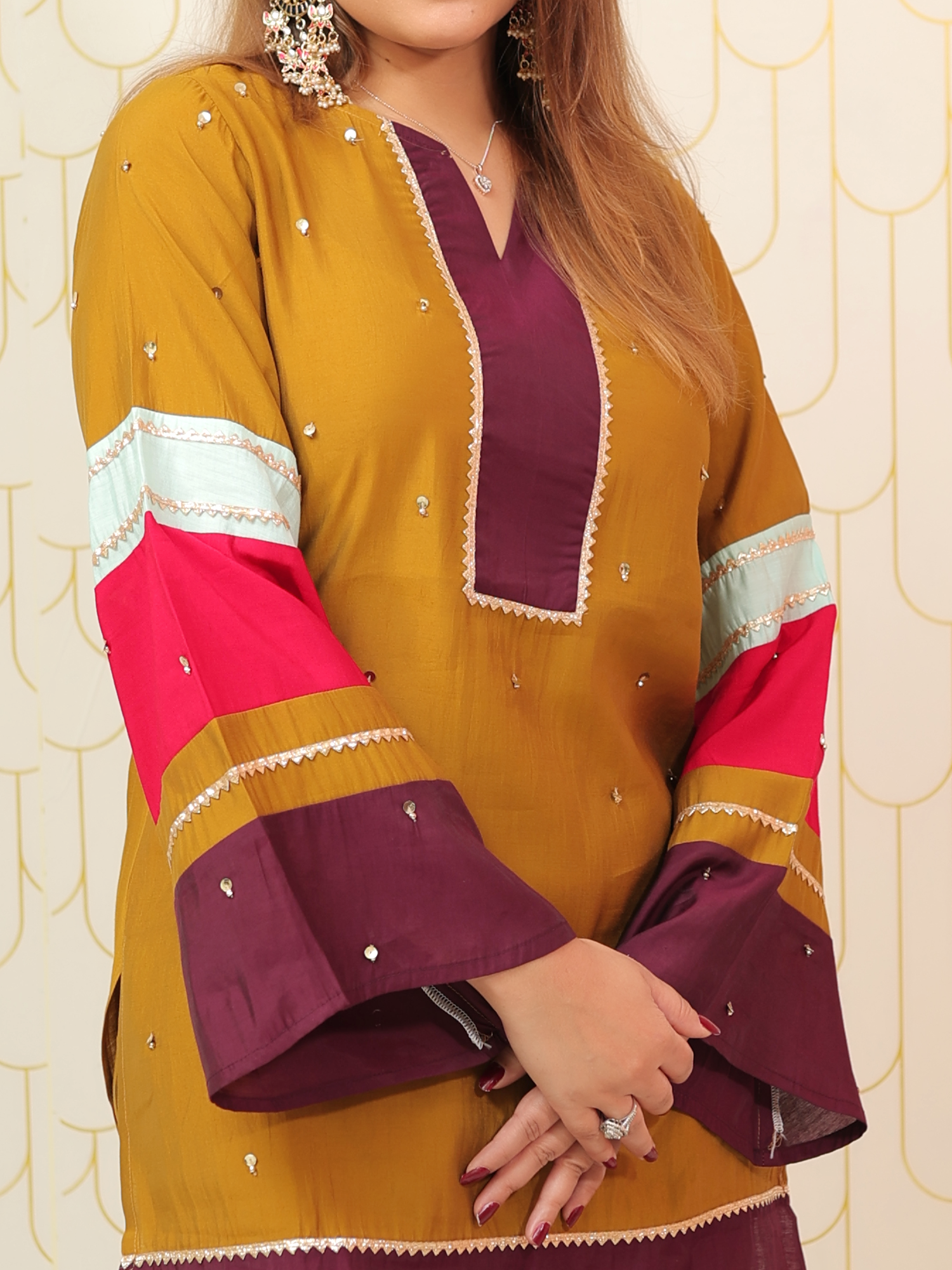 Mustard Wine Kurta Set