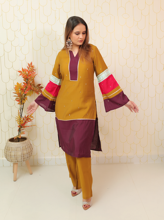 Mustard Wine Kurta Set