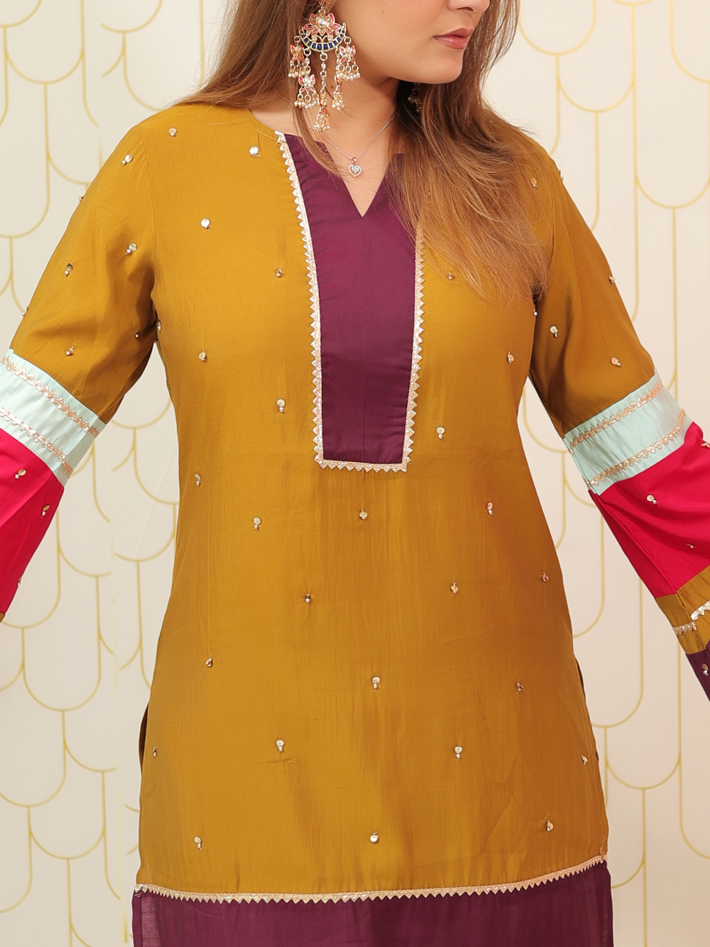 Mustard Wine Kurta Set
