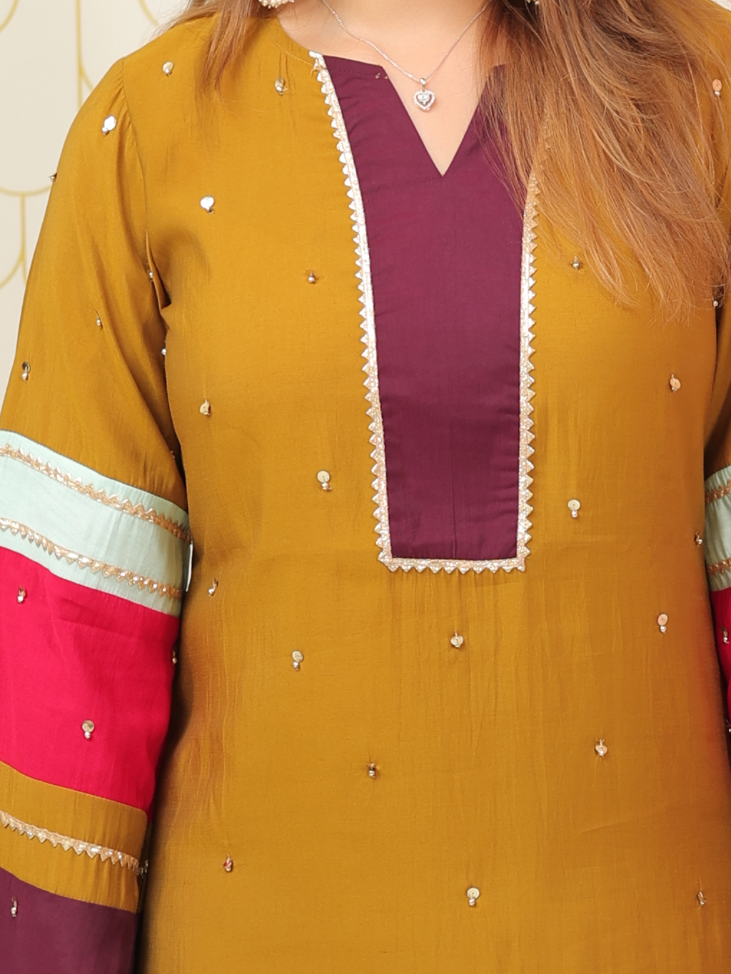 Mustard Wine Kurta Set