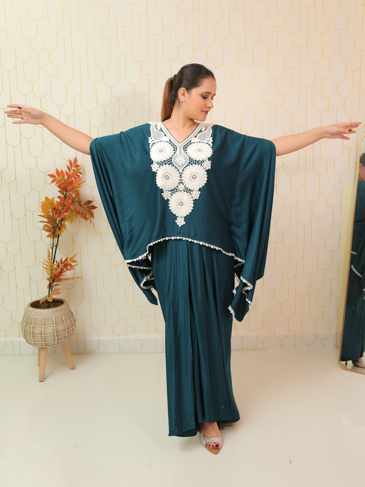 Teal Blue Drape Kaftan Set
