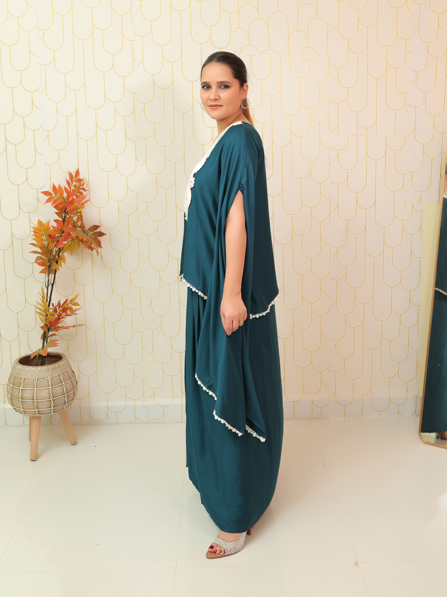 Teal Blue Drape Kaftan Set
