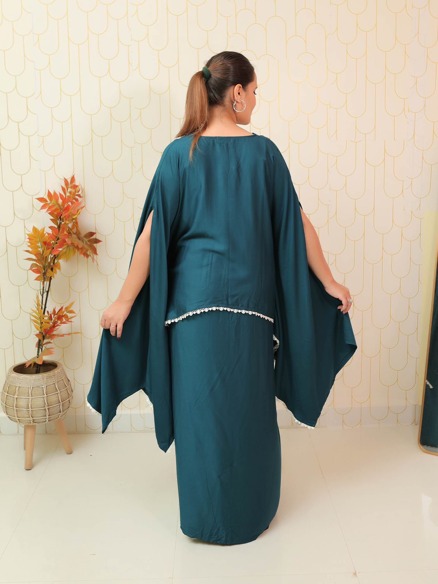 Teal Blue Drape Kaftan Set