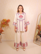 Off White Collar Print Co-ord Set
