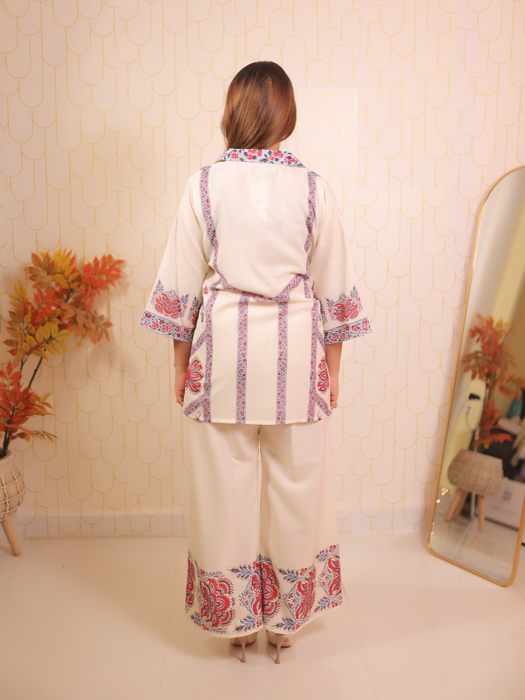 Off White Collar Print Co-ord Set