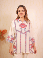 Off White Collar Print Co-ord Set