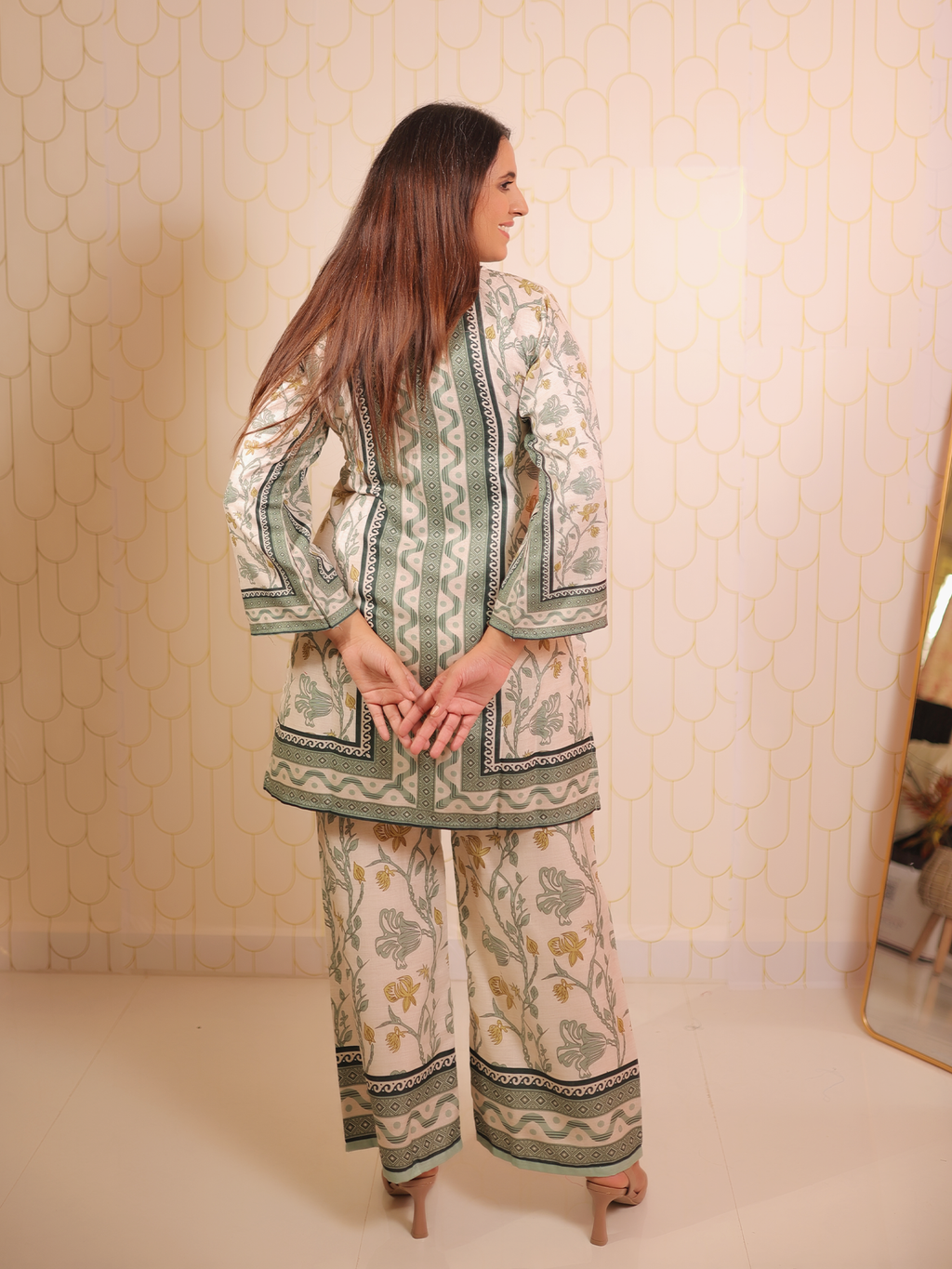 Green White Print Co-ord Set