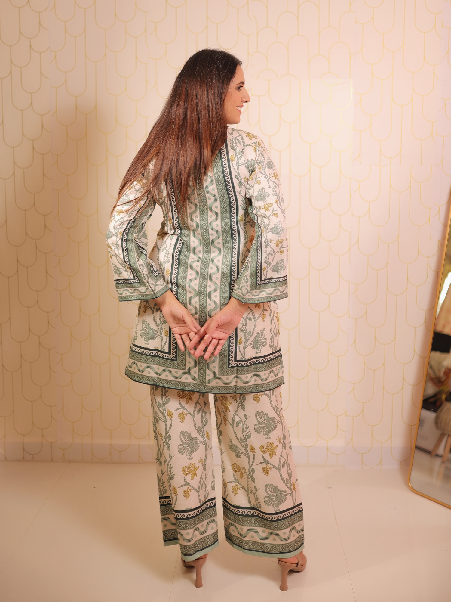 Green White Print Co-ord Set