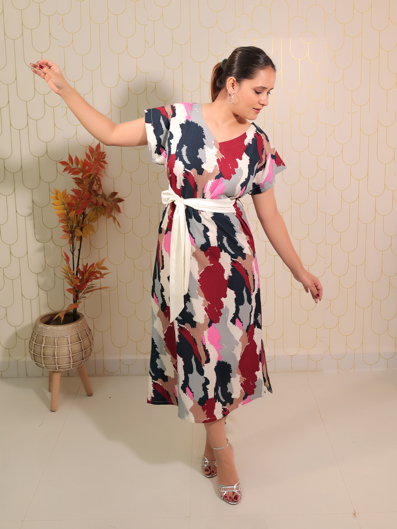 Wine Waves Midi Dress