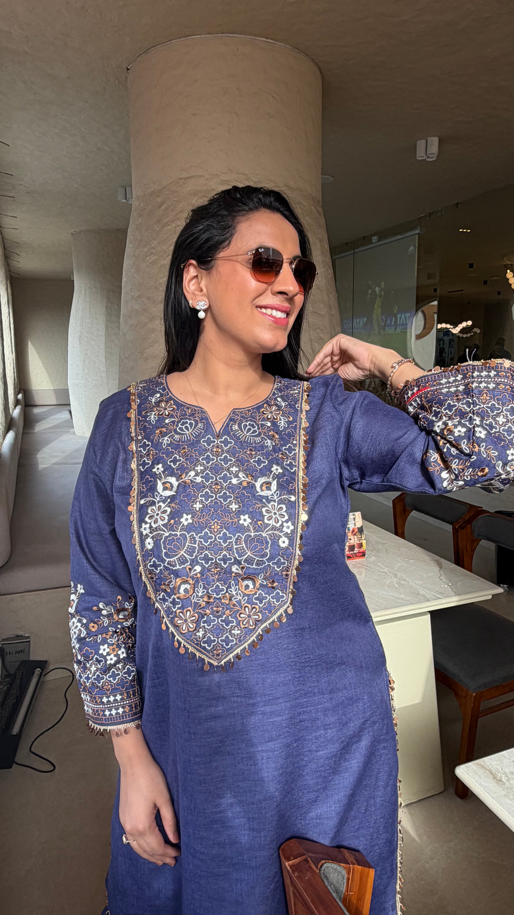 Denim Long Kurta Set
