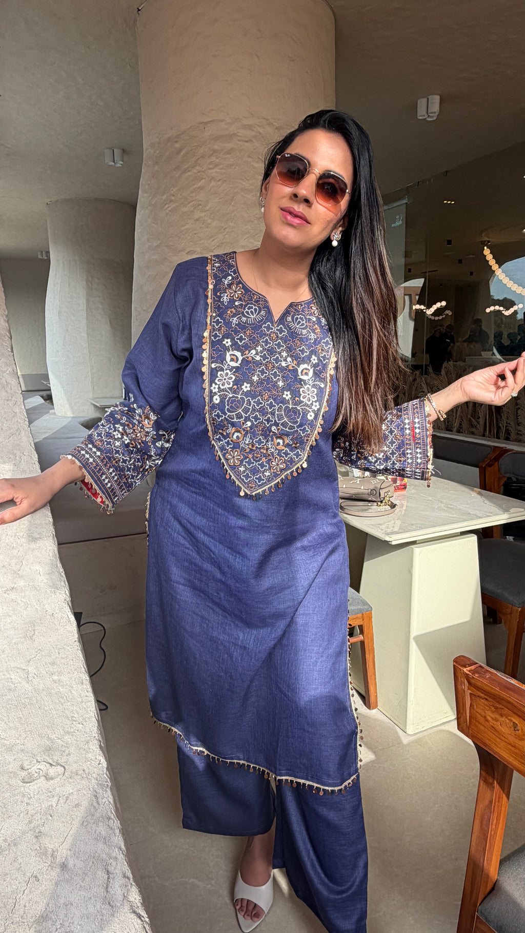 Denim Long Kurta Set