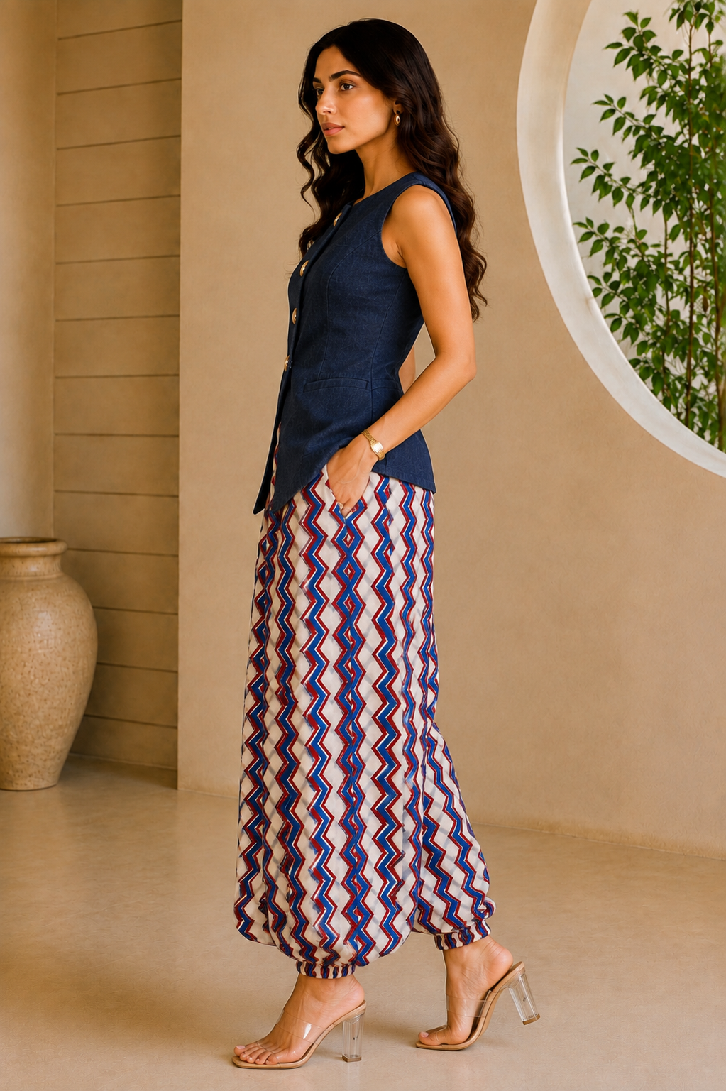 Indigo Chevron Balloon Co-ord Set