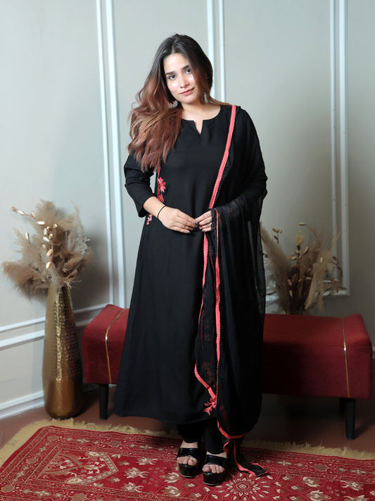 Black red slit suit Set