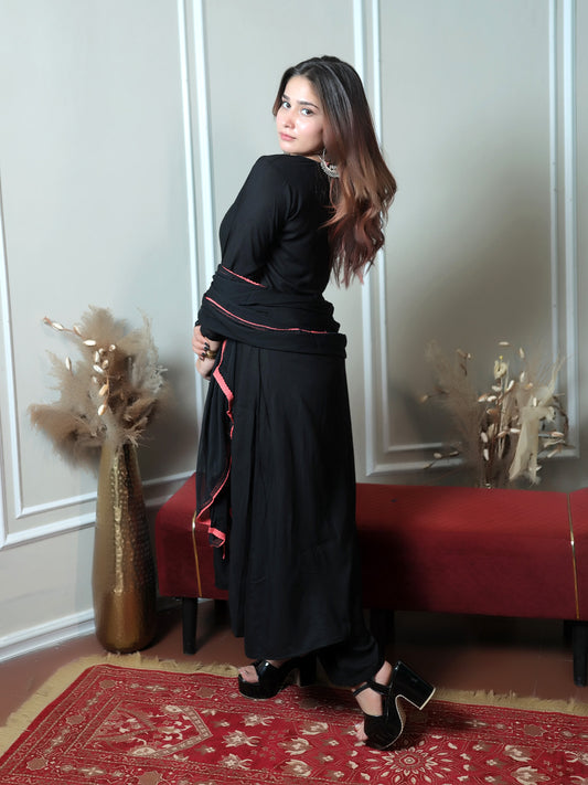 Black red slit suit Set