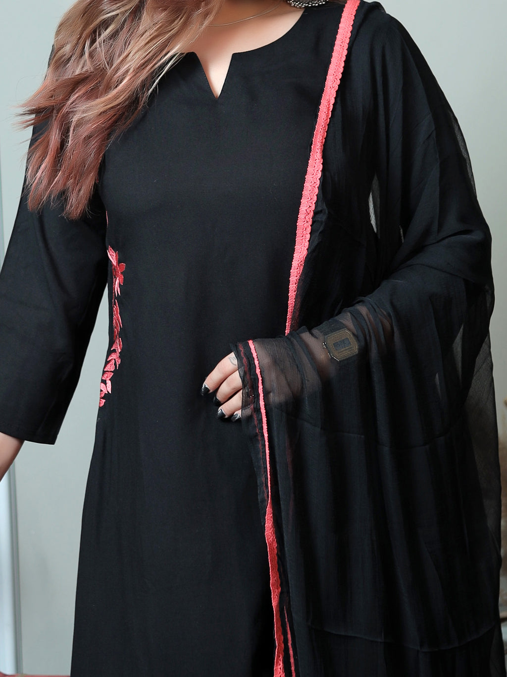 Black red slit suit Set