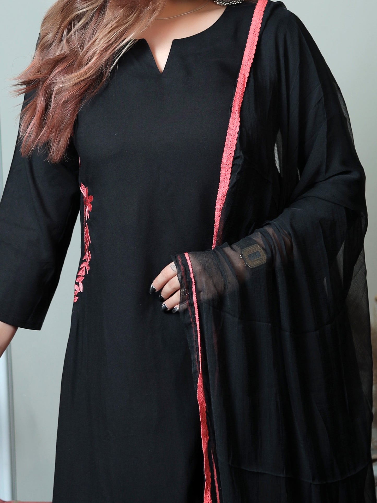 Black red slit suit Set