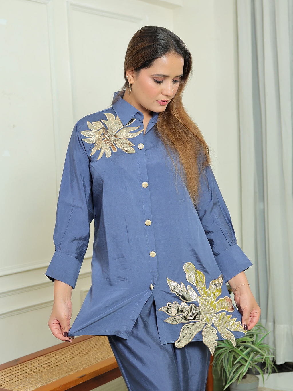 Blue Gold Applique Co-ord Set