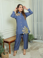 Blue Gold Applique Co-ord Set