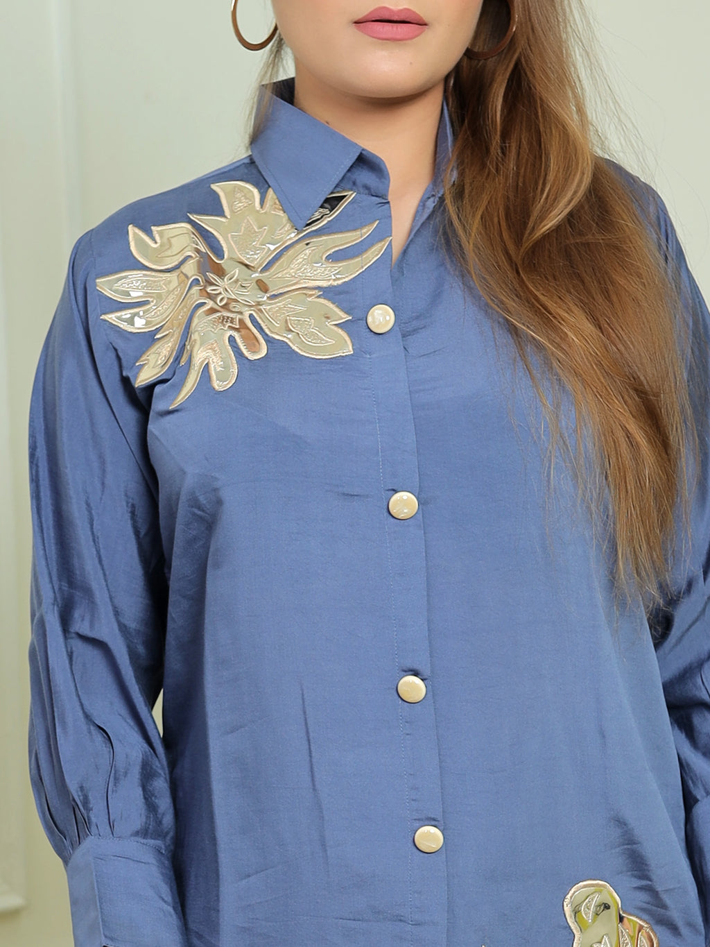 Blue Gold Applique Co-ord Set