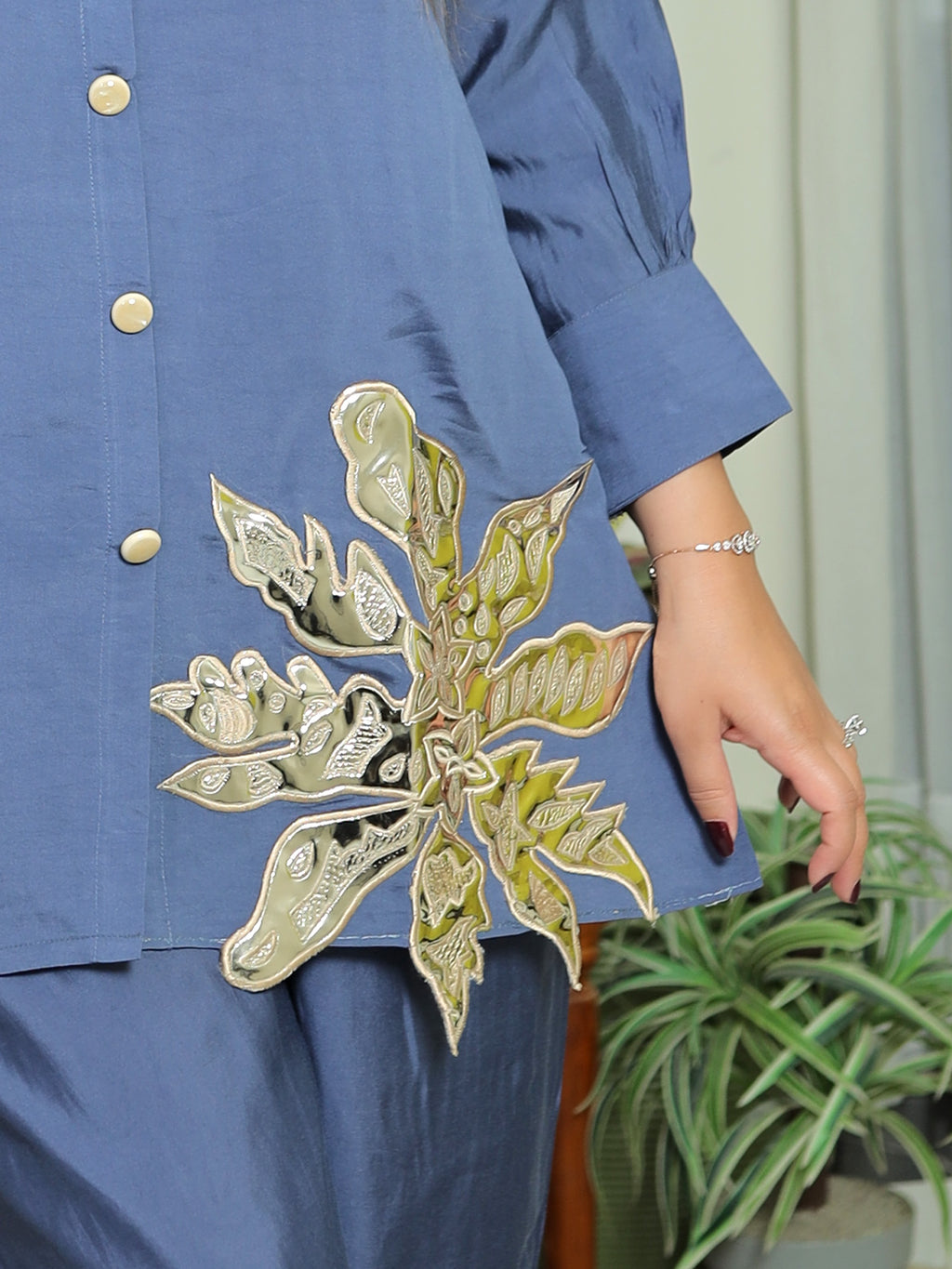 Blue Gold Applique Co-ord Set