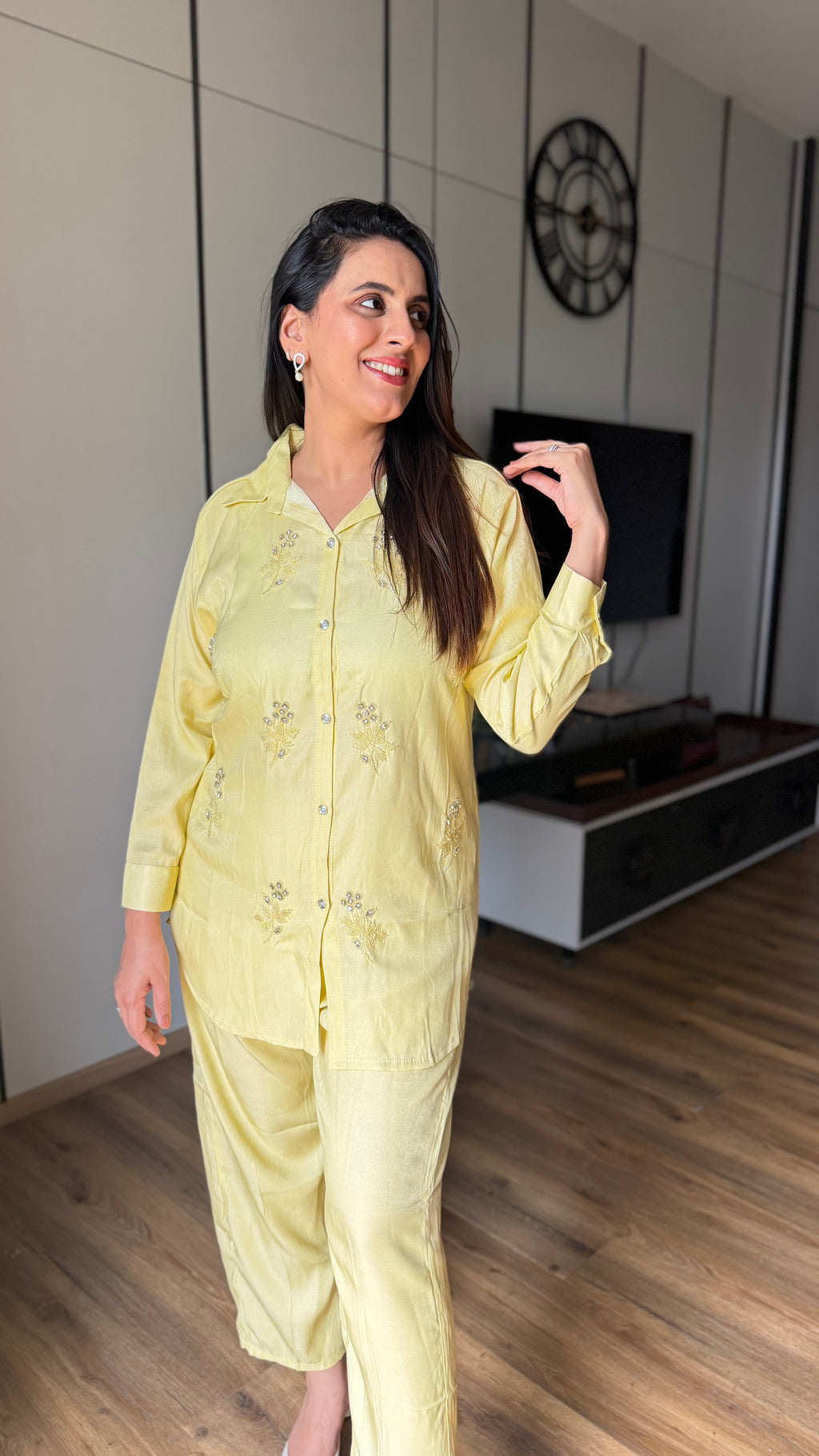 Powder Yellow Embroidery Coord Set