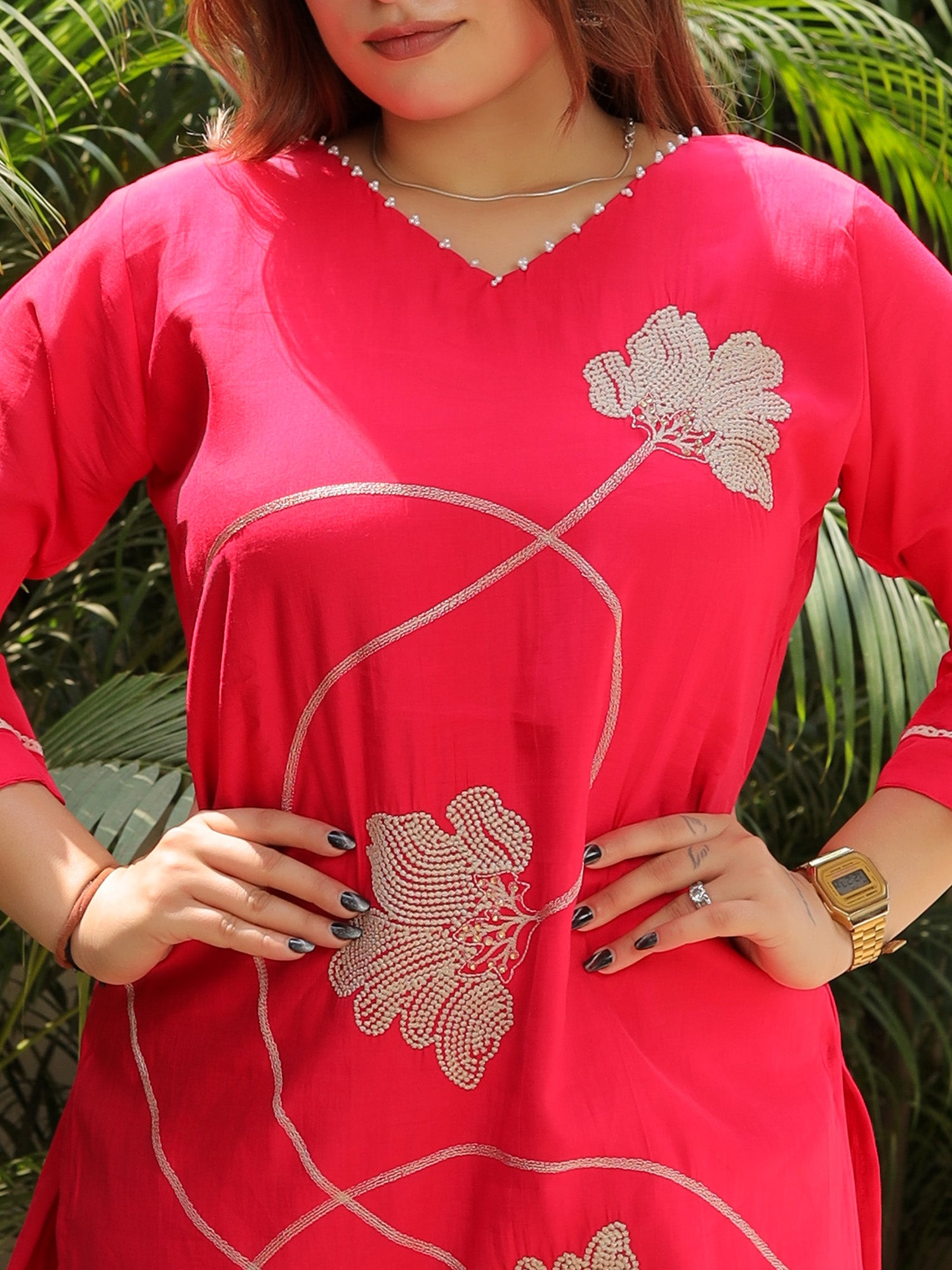 Fuschia Pink Embroidery Co-ord Set