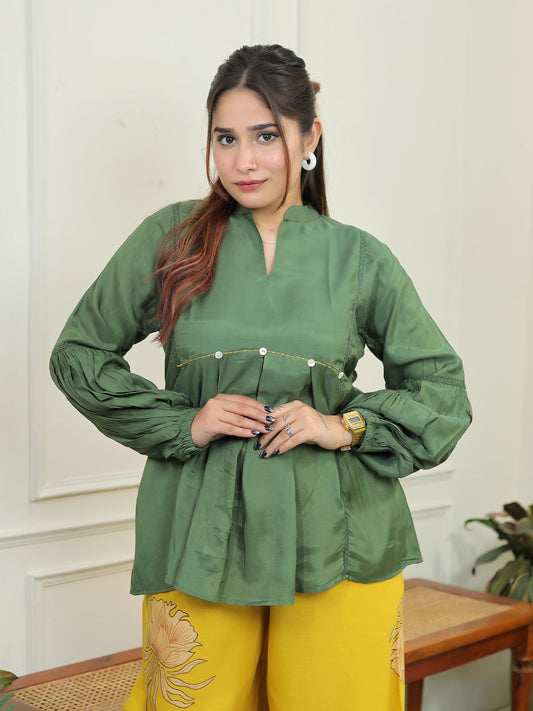 Green yellow peplum Set