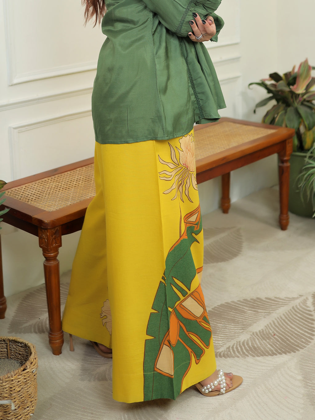 Green yellow peplum Set