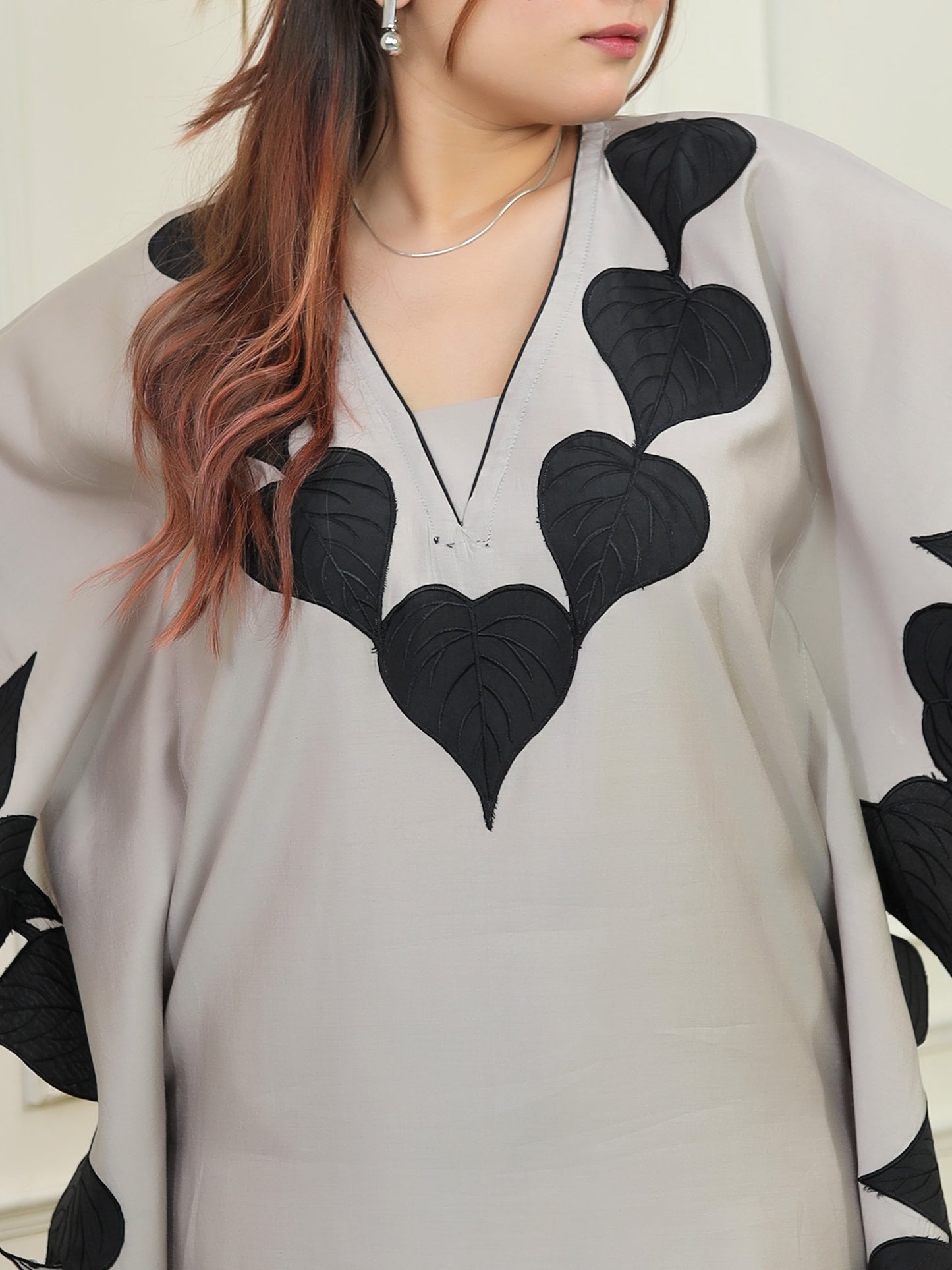Grey leaf kaftan Set