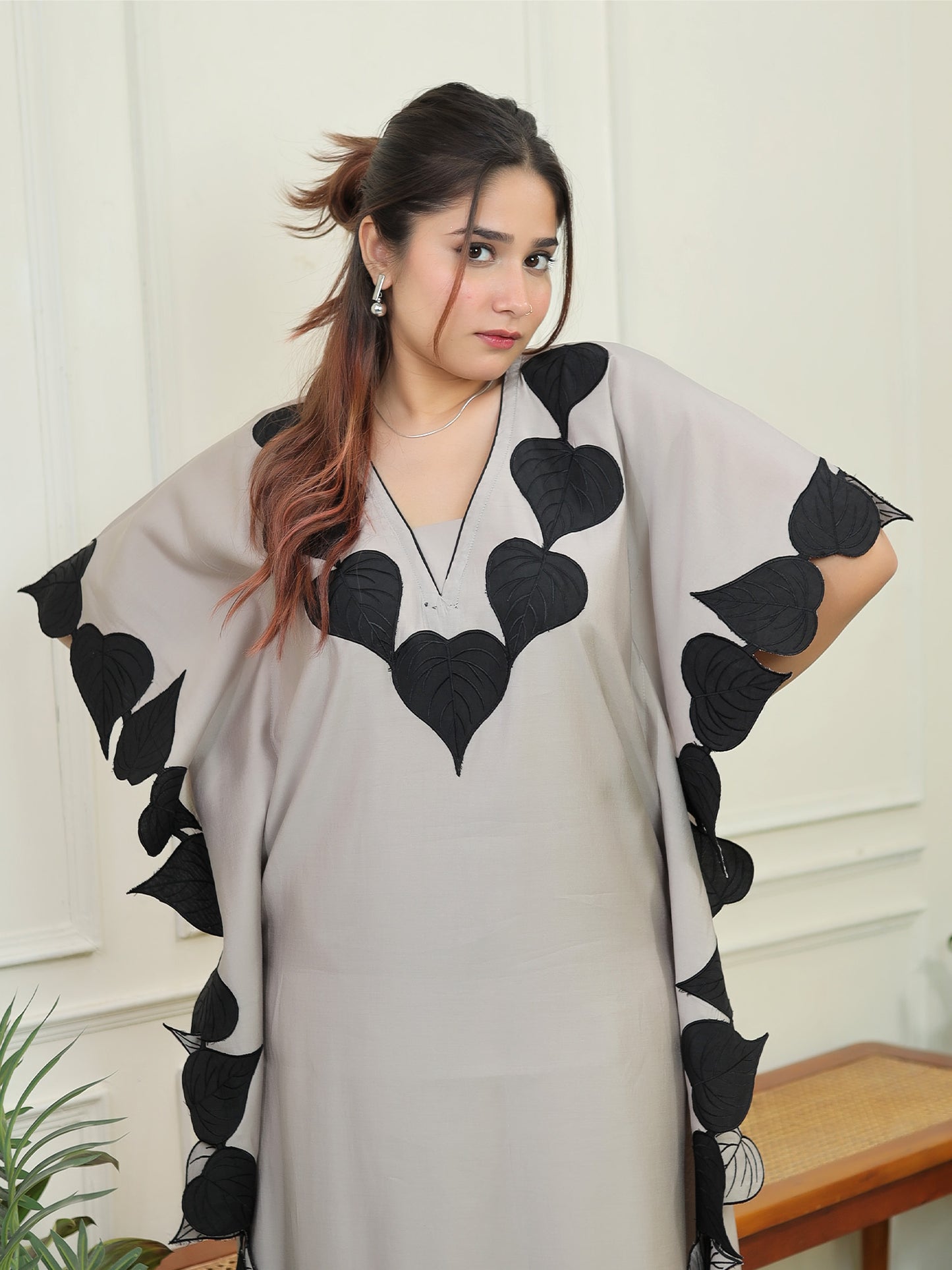 Grey leaf kaftan Set