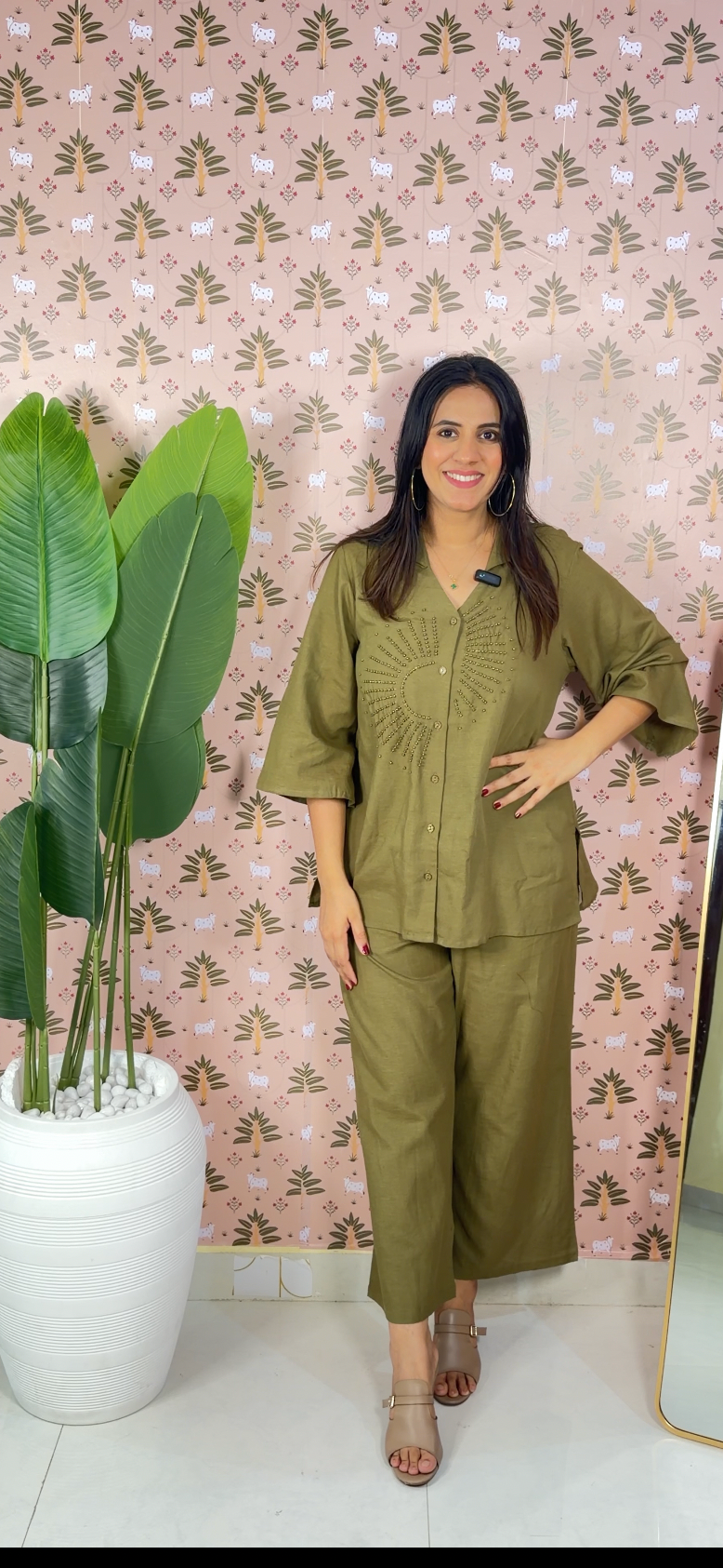 Olive Green Bell Sleeves Coord Set