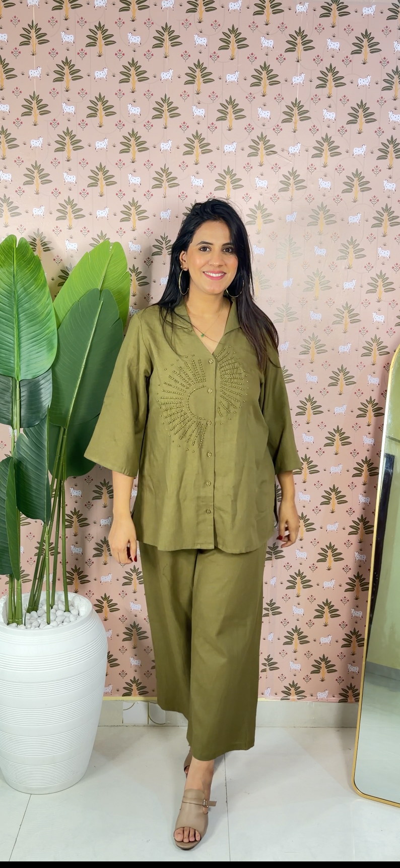 Olive Green Bell Sleeves Coord Set