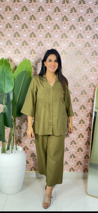 Olive Green Bell Sleeves Coord Set