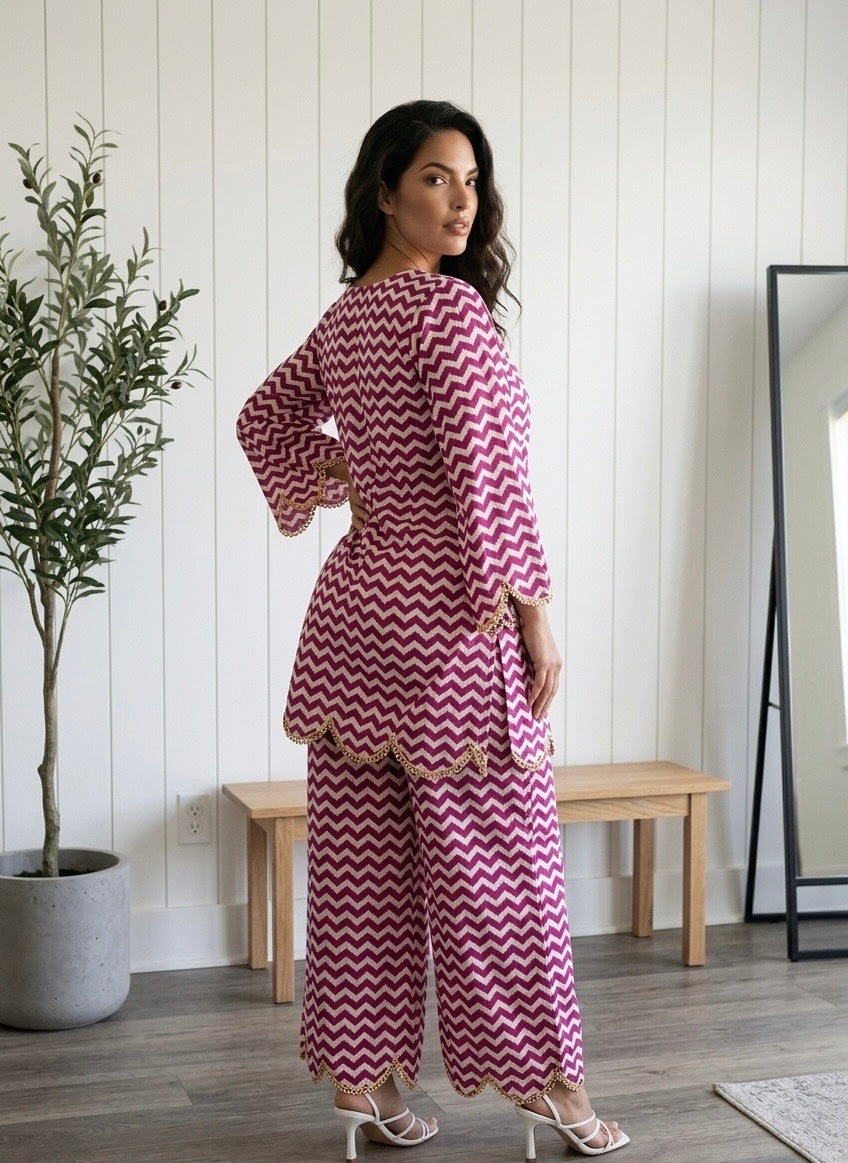 Purple zig zag scallop Co-ord set