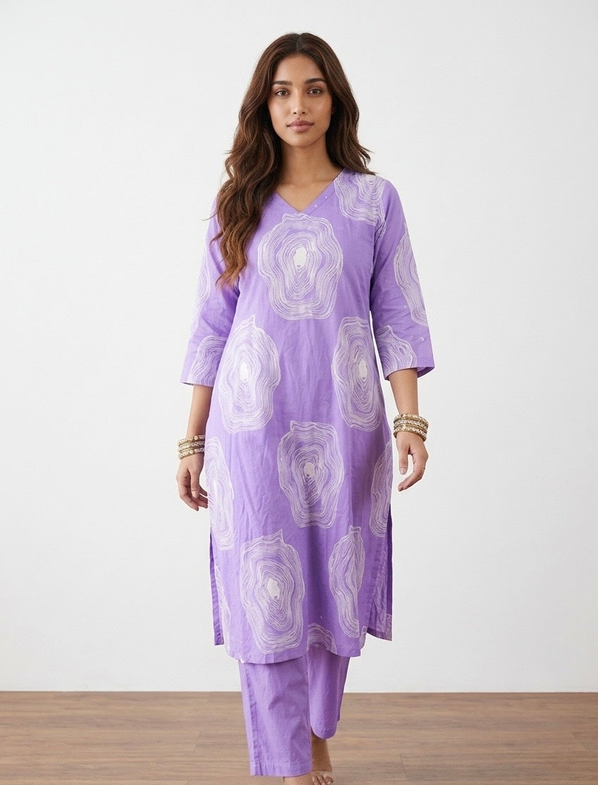 Lavender Cotton Kurta Set