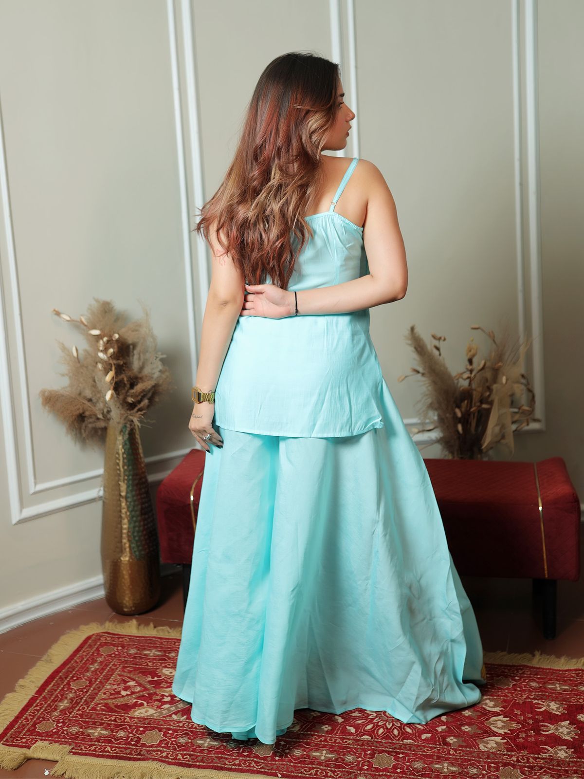 Powder Blue Yellow Flower