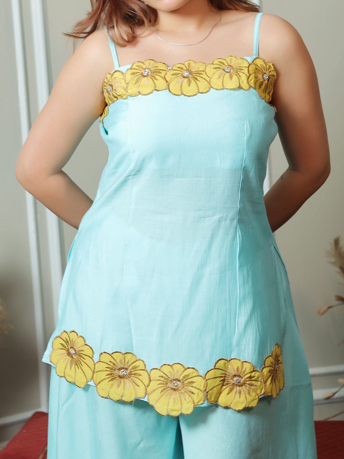 Powder Blue Yellow Flower