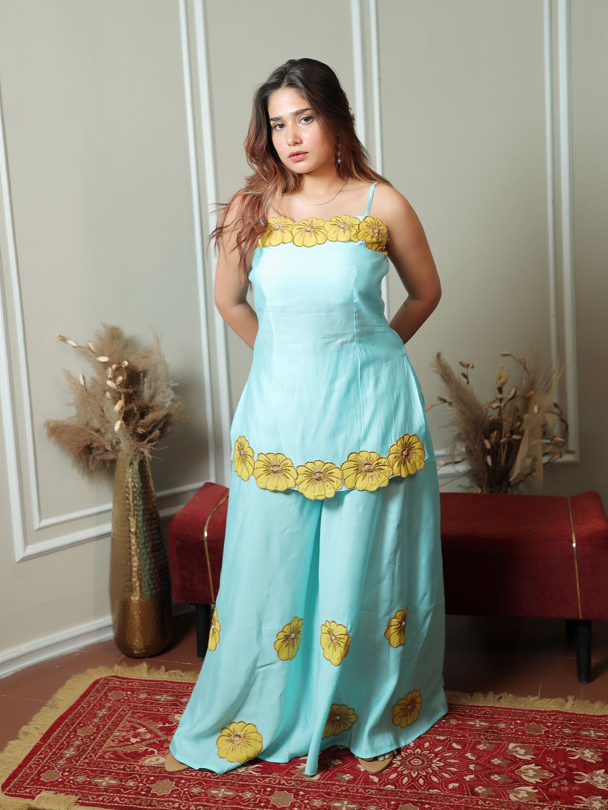 Powder Blue Yellow Flower