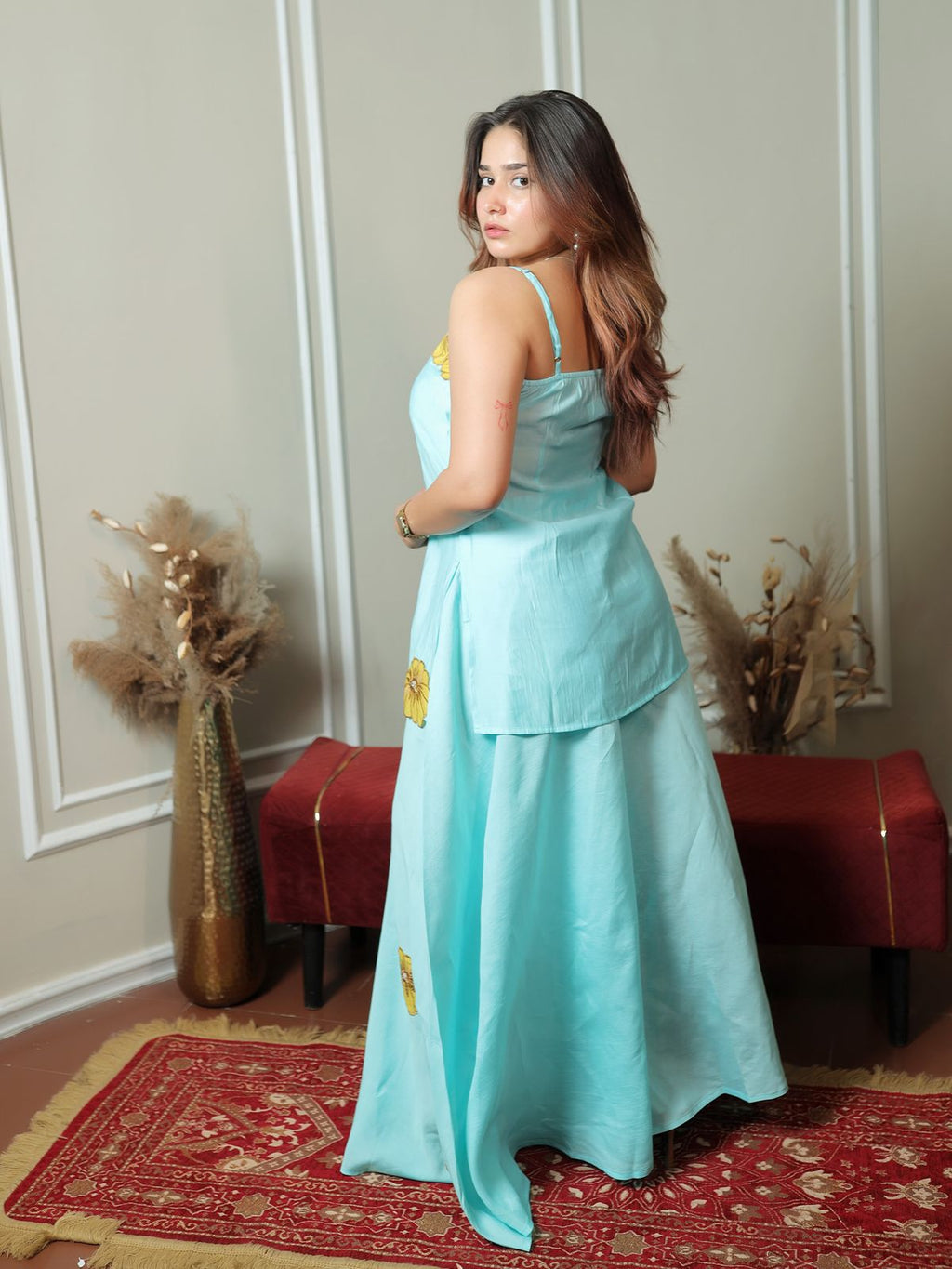 Powder Blue Yellow Flower