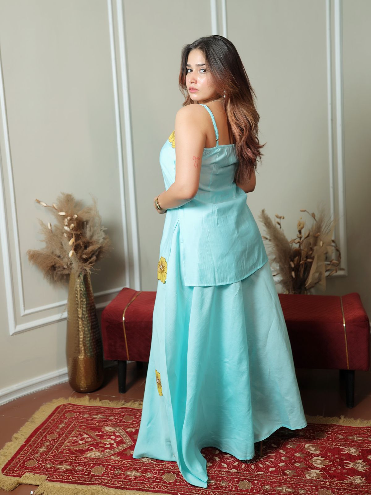 Powder Blue Yellow Flower