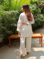 White Check Floral Organza Set