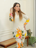 White Khadi Flower Print Set