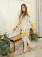 White Khadi Flower Print Set