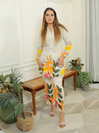 White Khadi Flower Print Set