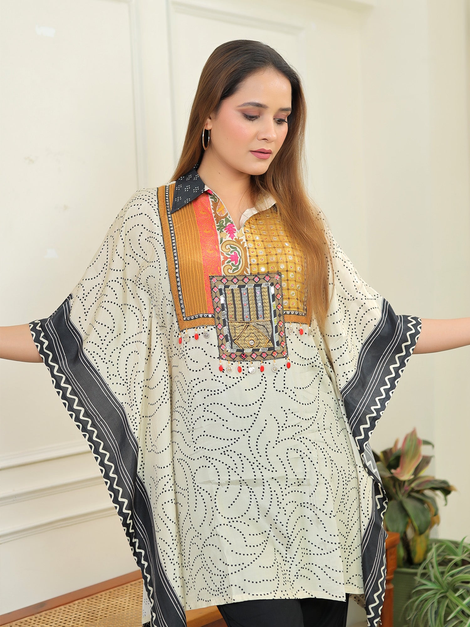 White n black Kaftan Set