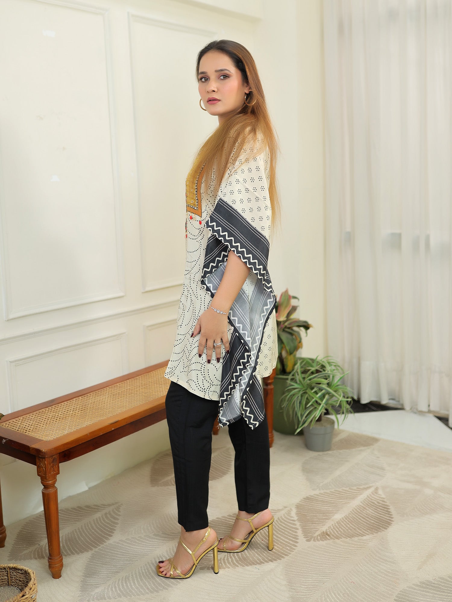 White n black Kaftan Set