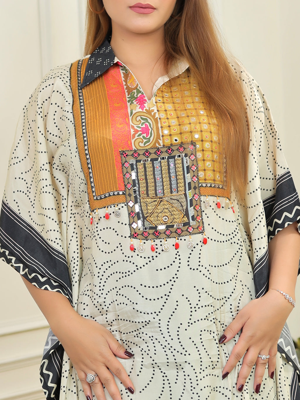 White n black Kaftan Set